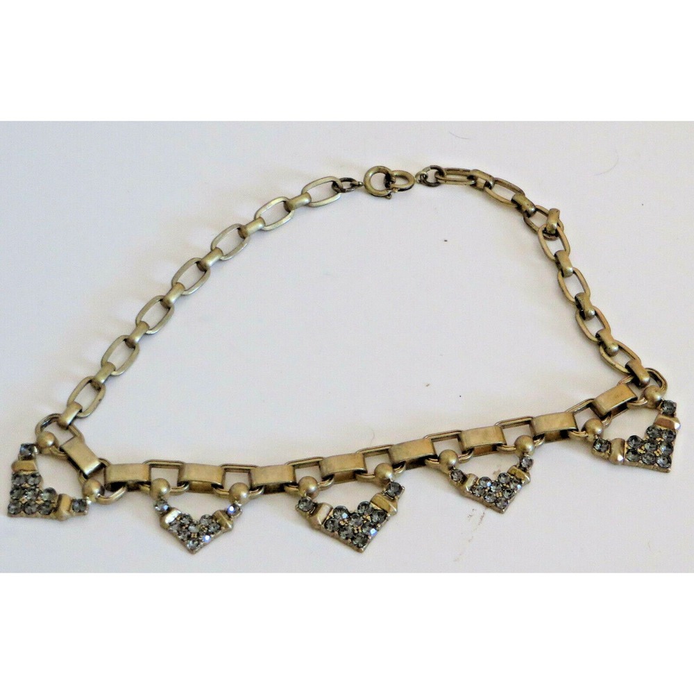 Stella & Dot Black Smoky Clear Rhinestones Crystals Necklace Gold Tone